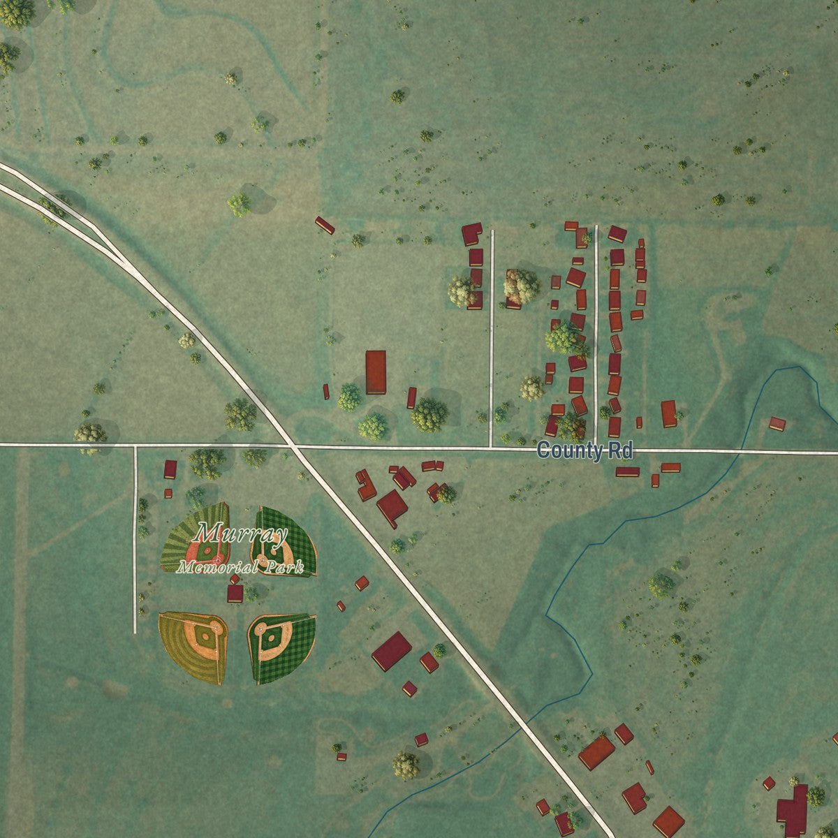 Second close-up of the map of Seiling, Oklahoma print showing more streets and buildings