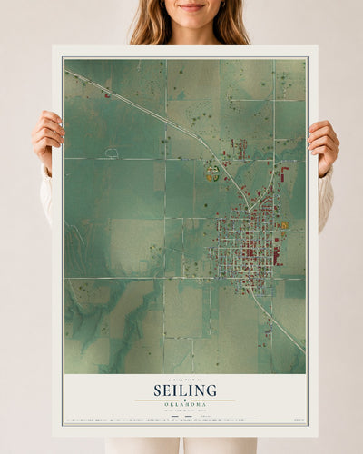 Map of Seiling, Oklahoma, 24 x 36 inch unframed archival matte print