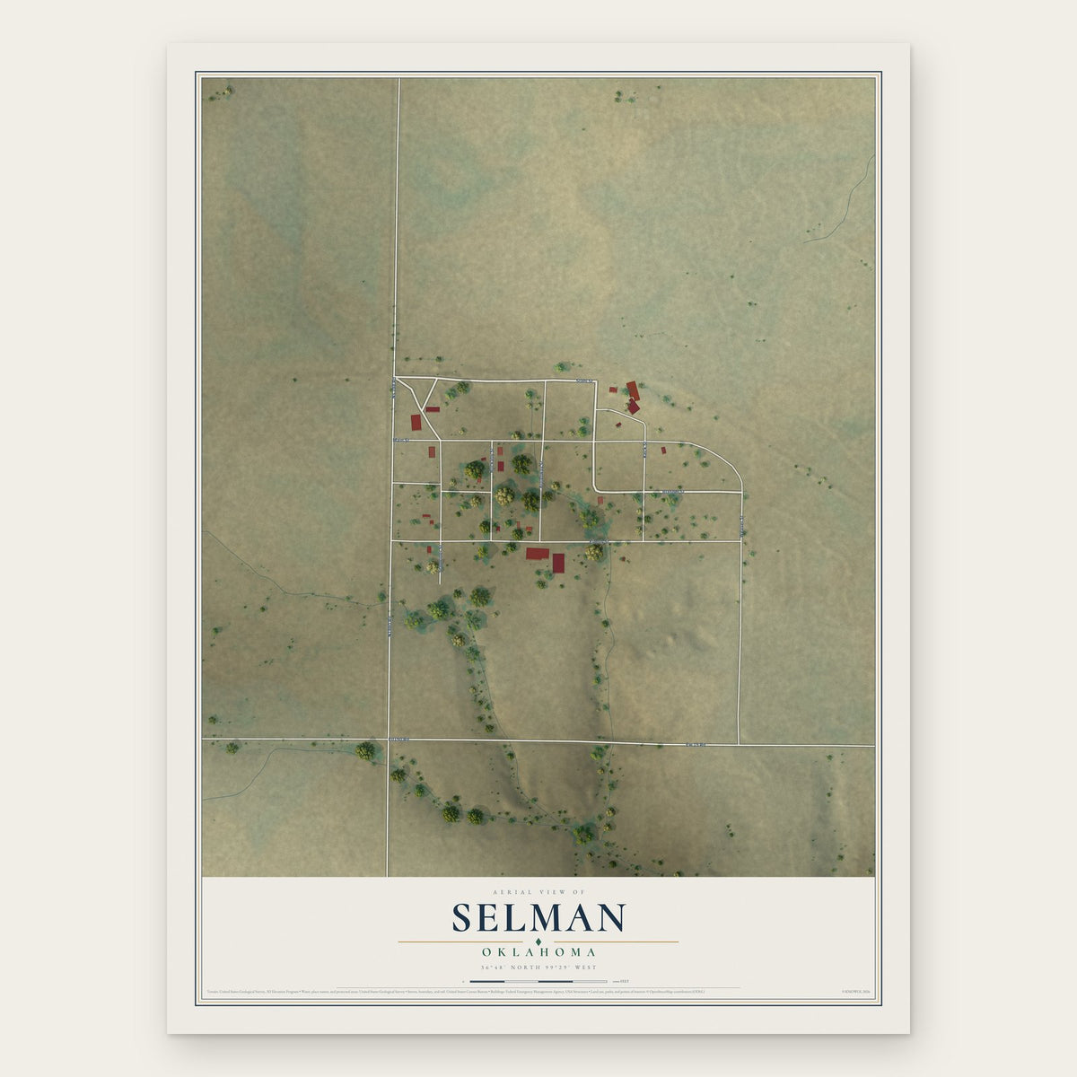 Selman, Oklahoma map print, the full design