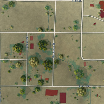 Close-up of the map of Selman, Oklahoma print showing street and building detail