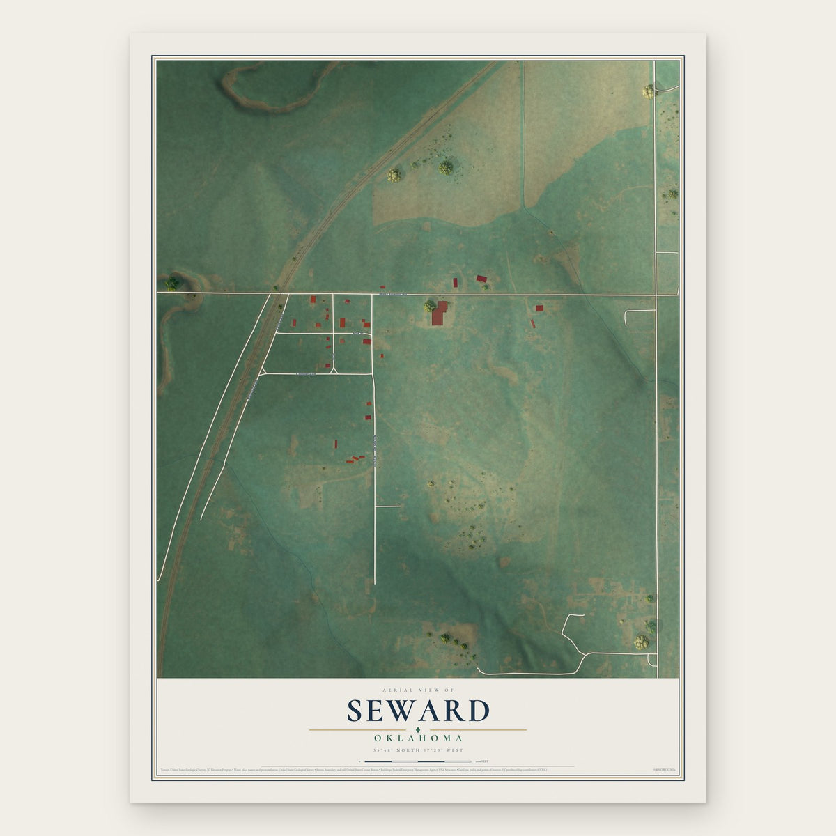 Seward, Oklahoma map print, the full design