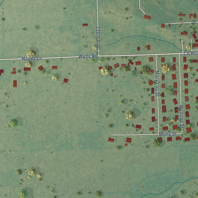 Second close-up of the map of Shady Point, Oklahoma print showing more streets and buildings