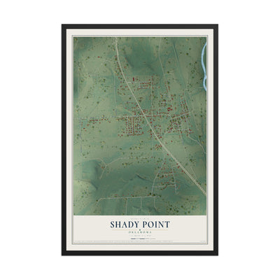 Map of Shady Point, Oklahoma, 12 x 18 inch print in a black wood frame