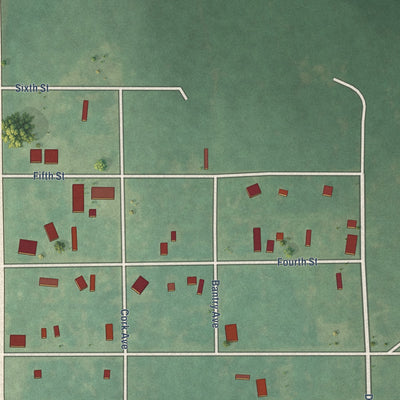 Close-up of the map of Shamrock, Oklahoma print showing street and building detail