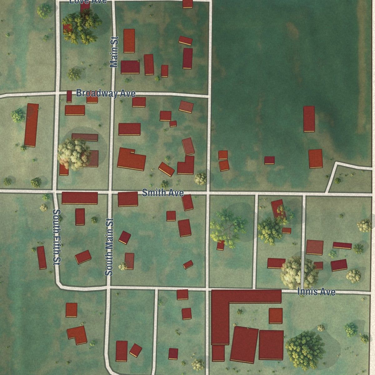 Close-up of the map of Sharon, Oklahoma print showing street and building detail