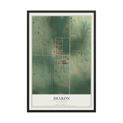 Map of Sharon, Oklahoma, 12 x 18 inch print in a black wood frame