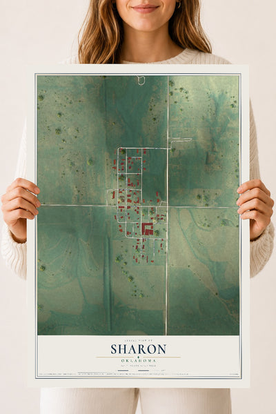 Map of Sharon, Oklahoma, 18 x 24 inch unframed archival matte print