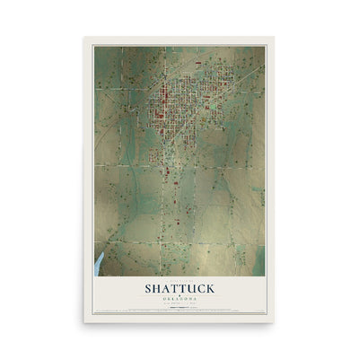 Map of Shattuck, Oklahoma, 12 x 18 inch unframed archival matte print