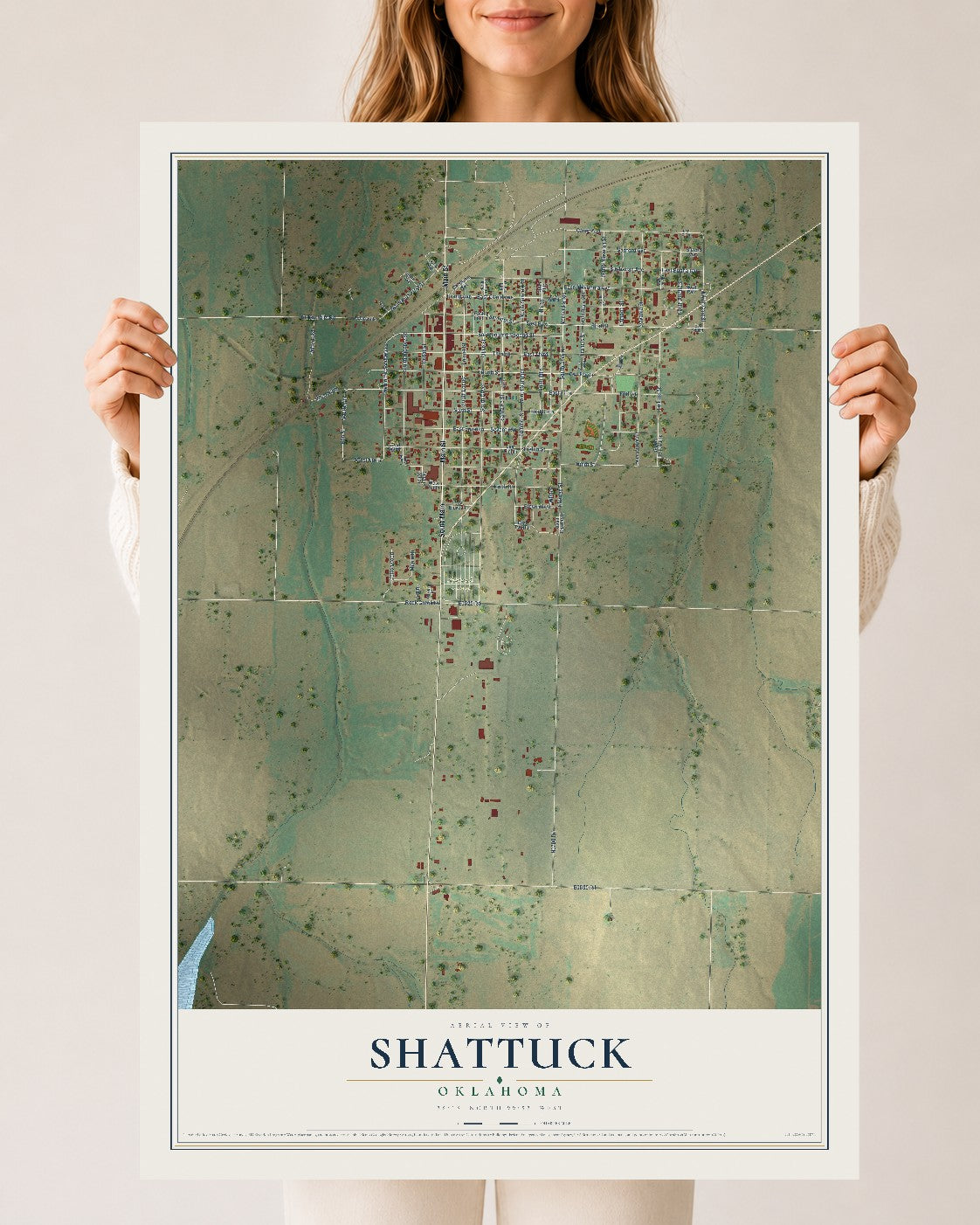 Map of Shattuck, Oklahoma, 24 x 36 inch unframed archival matte print