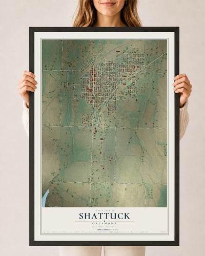 Map of Shattuck, Oklahoma, 24 x 36 inch print in a black wood frame
