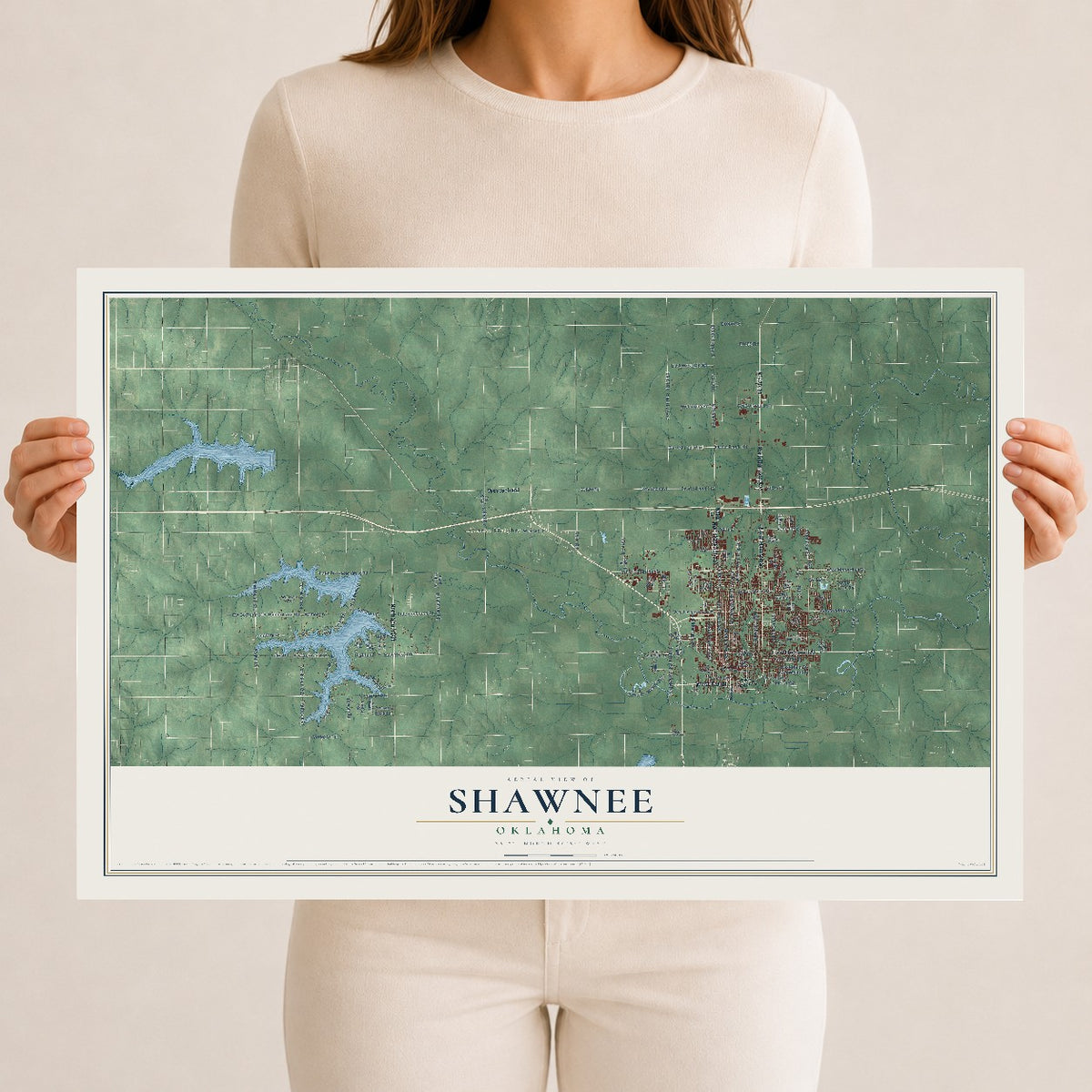 Map of Shawnee, Oklahoma, 12 x 18 inch unframed archival matte print