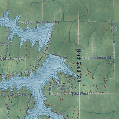 Second close-up of the map of Shawnee, Oklahoma print showing more streets and buildings