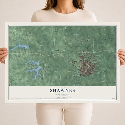 Map of Shawnee, Oklahoma, 18 x 24 inch unframed archival matte print