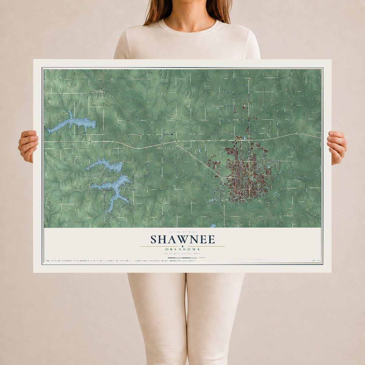 Map of Shawnee, Oklahoma, 24 x 36 inch unframed archival matte print
