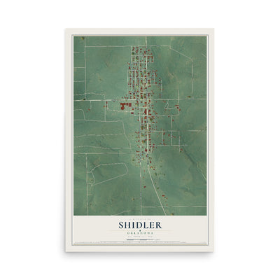Map of Shidler, Oklahoma, 12 x 18 inch unframed archival matte print