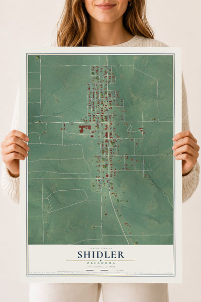Map of Shidler, Oklahoma, 18 x 24 inch unframed archival matte print
