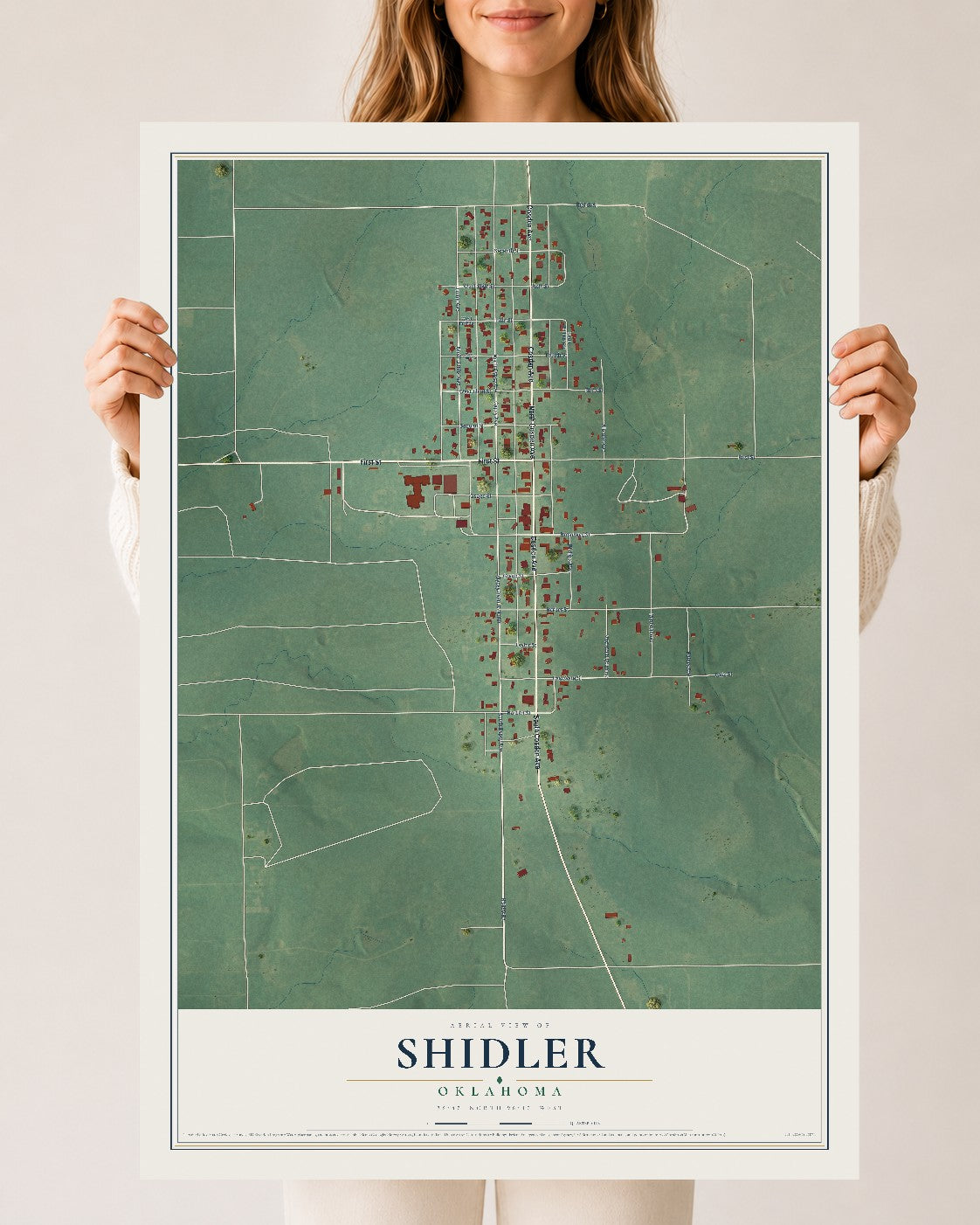 Map of Shidler, Oklahoma, 24 x 36 inch unframed archival matte print