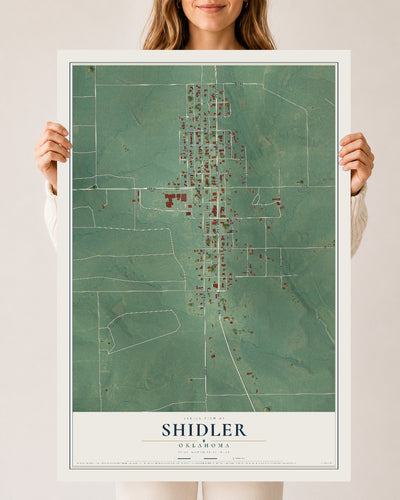 Map of Shidler, Oklahoma, 24 x 36 inch unframed archival matte print