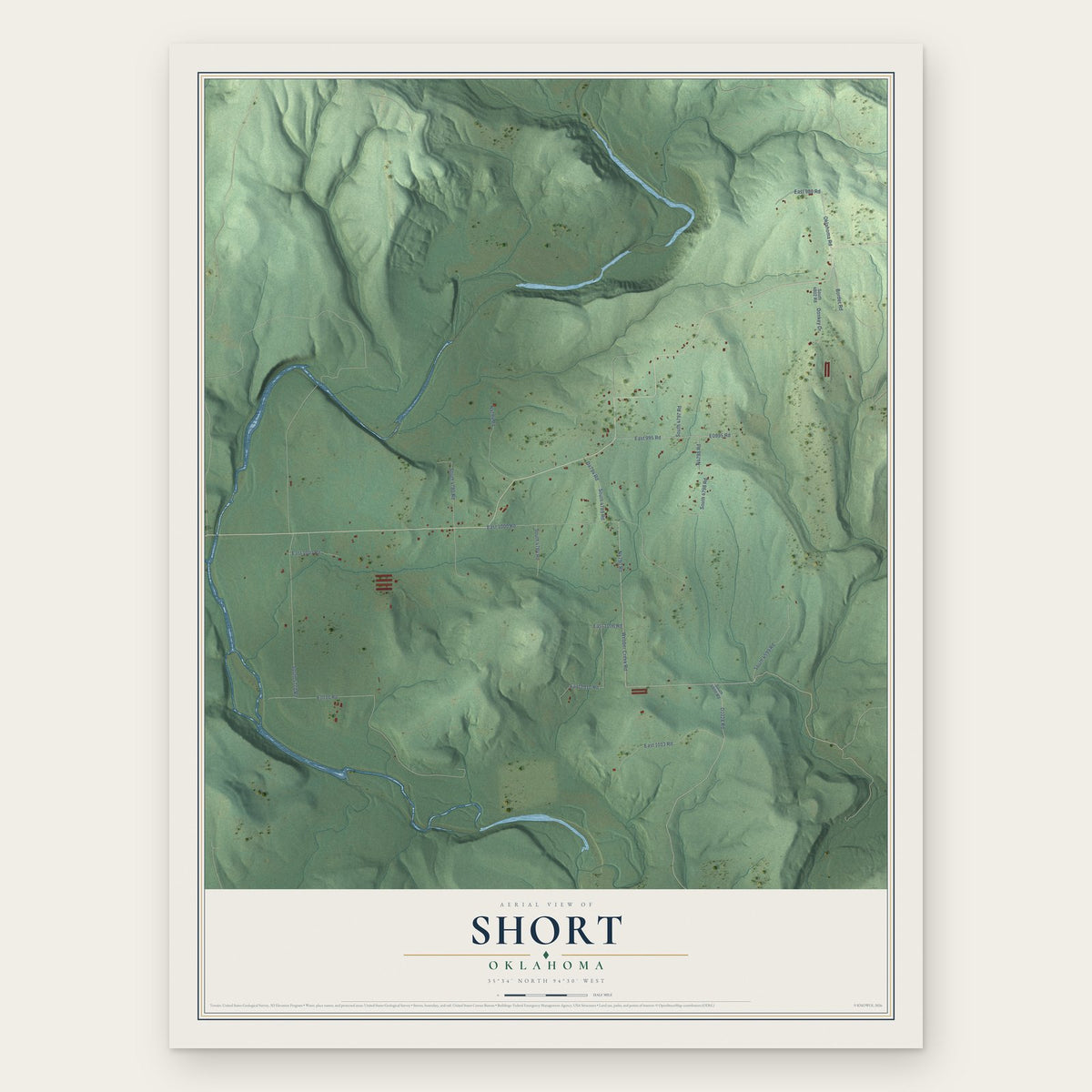 Short, Oklahoma map print, the full design