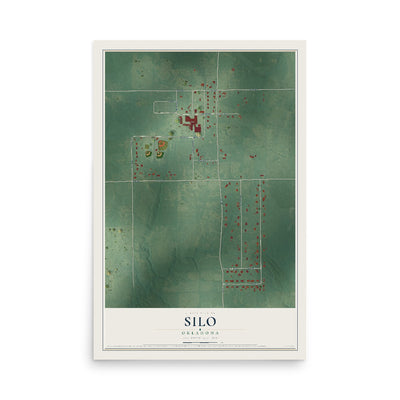 Map of Silo, Oklahoma, 12 x 18 inch unframed archival matte print
