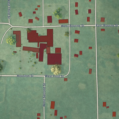 Close-up of the map of Silo, Oklahoma print showing street and building detail