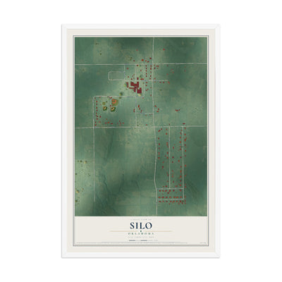 Map of Silo, Oklahoma, 12 x 18 inch print in a white wood frame