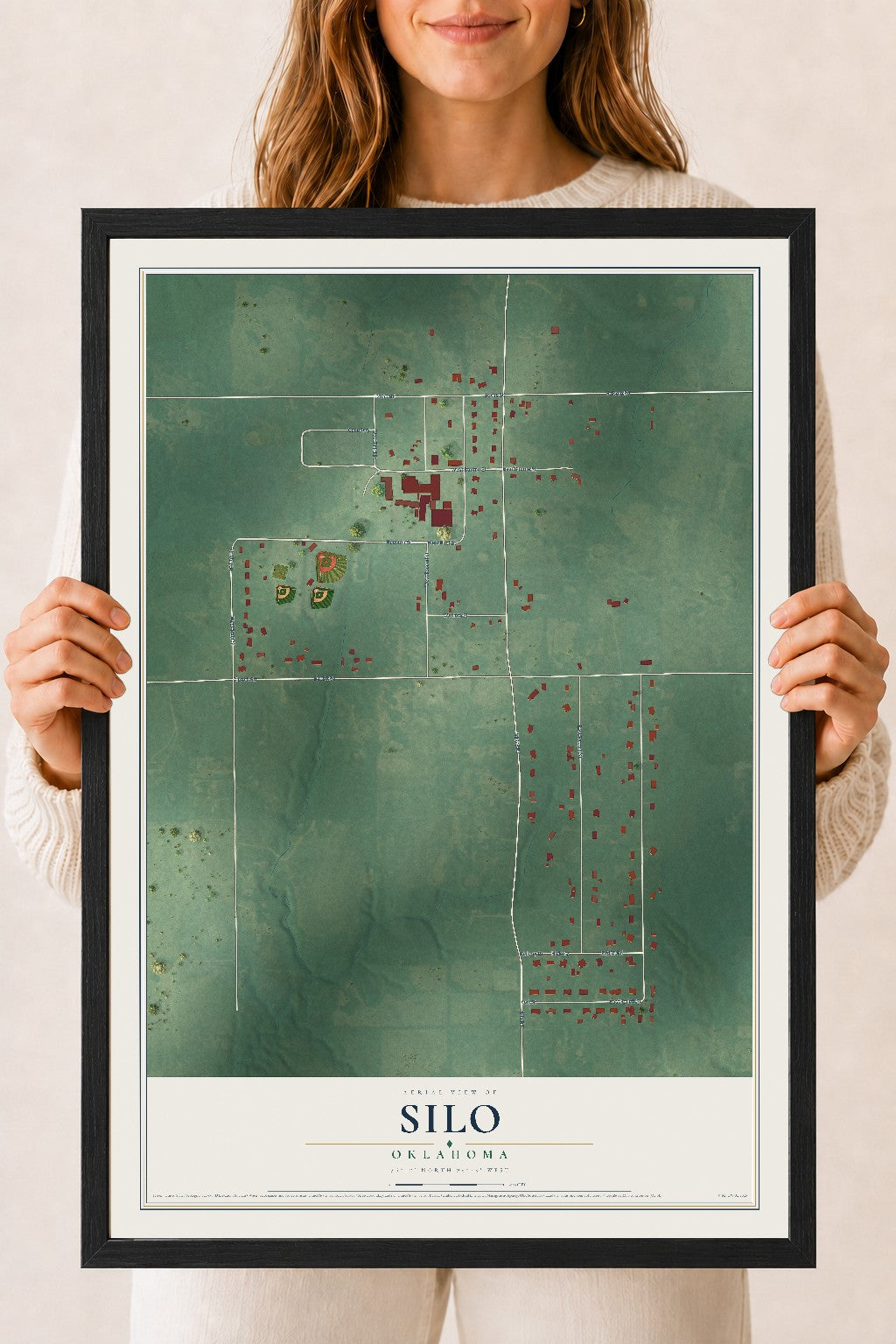 Map of Silo, Oklahoma, 18 x 24 inch print in a black wood frame