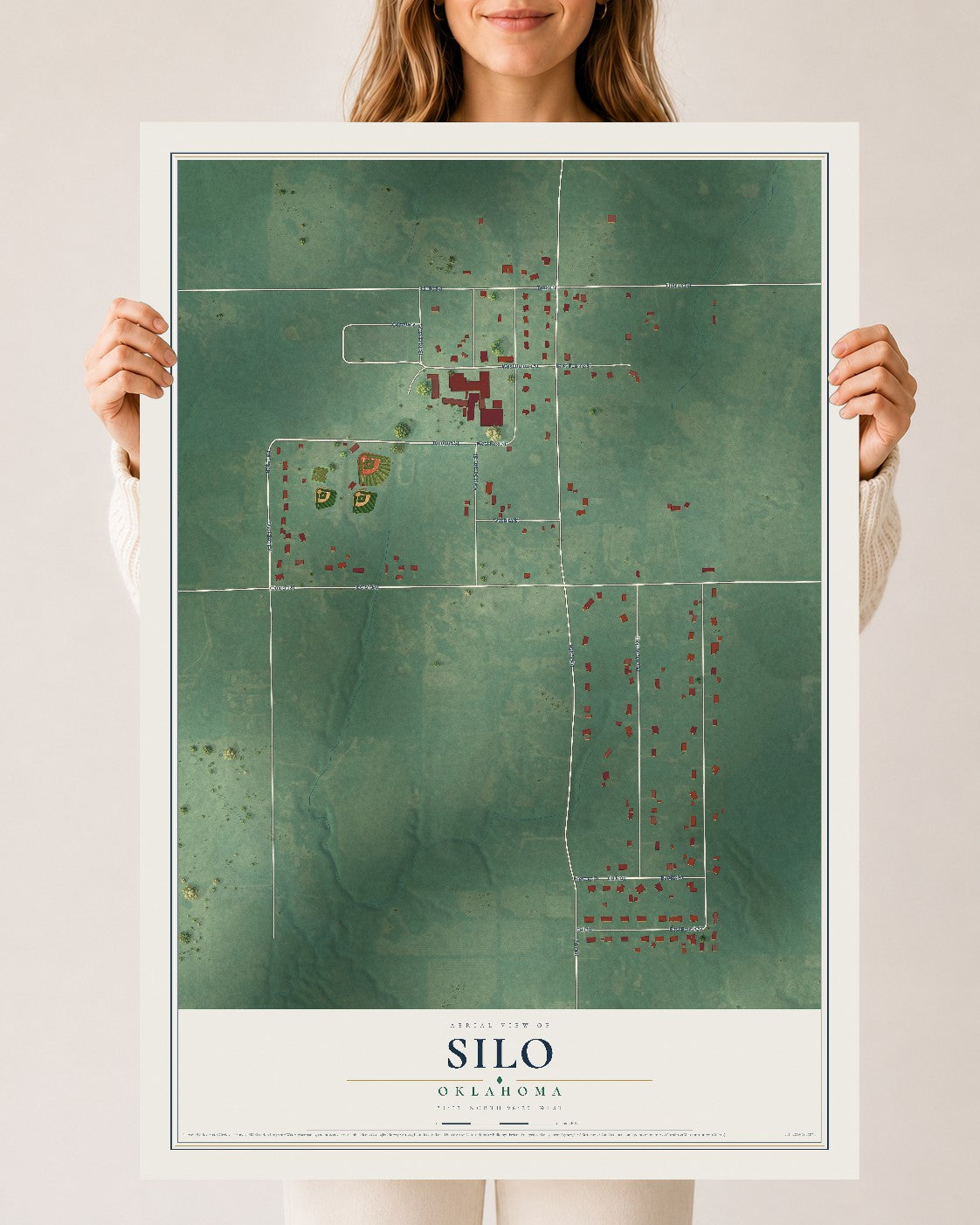 Map of Silo, Oklahoma, 24 x 36 inch unframed archival matte print
