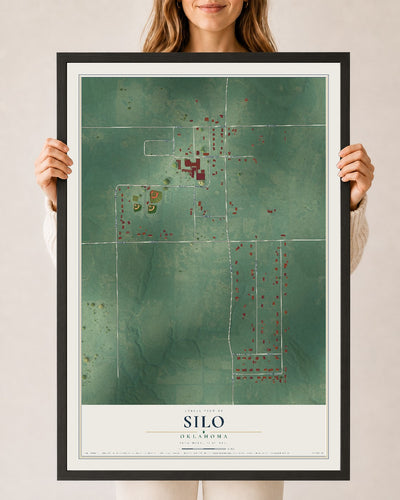 Map of Silo, Oklahoma, 24 x 36 inch print in a black wood frame