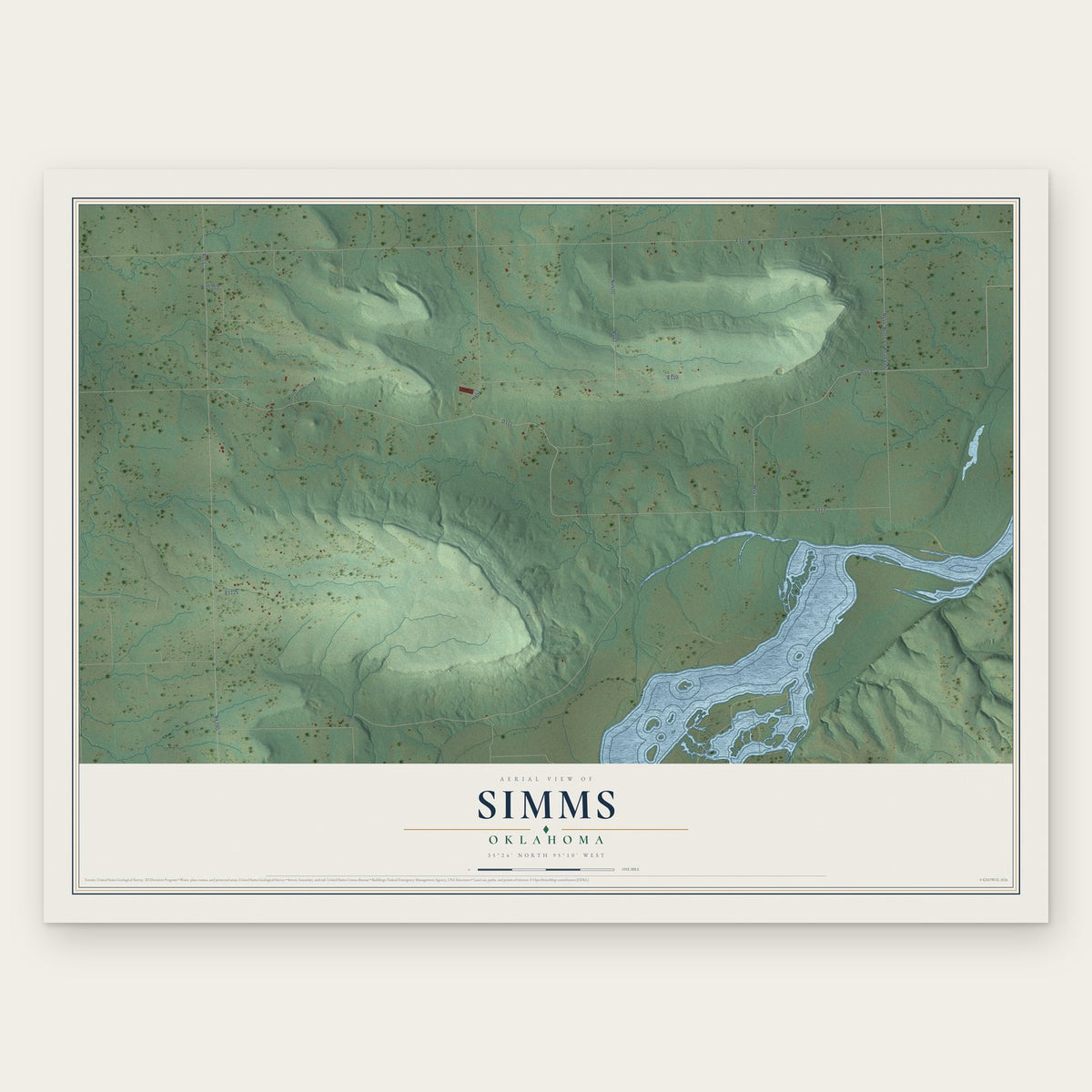 Simms, Oklahoma map print, the full design