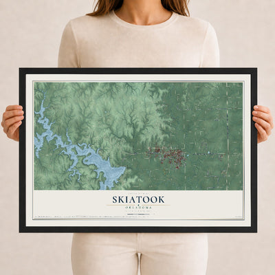 Map of Skiatook, Oklahoma, 12 x 18 inch print in a black wood frame