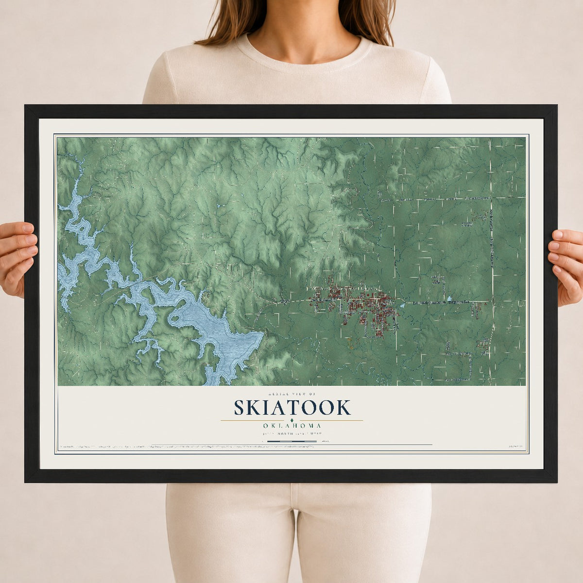 Map of Skiatook, Oklahoma, 18 x 24 inch print in a black wood frame