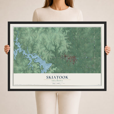Map of Skiatook, Oklahoma, 24 x 36 inch print in a black wood frame