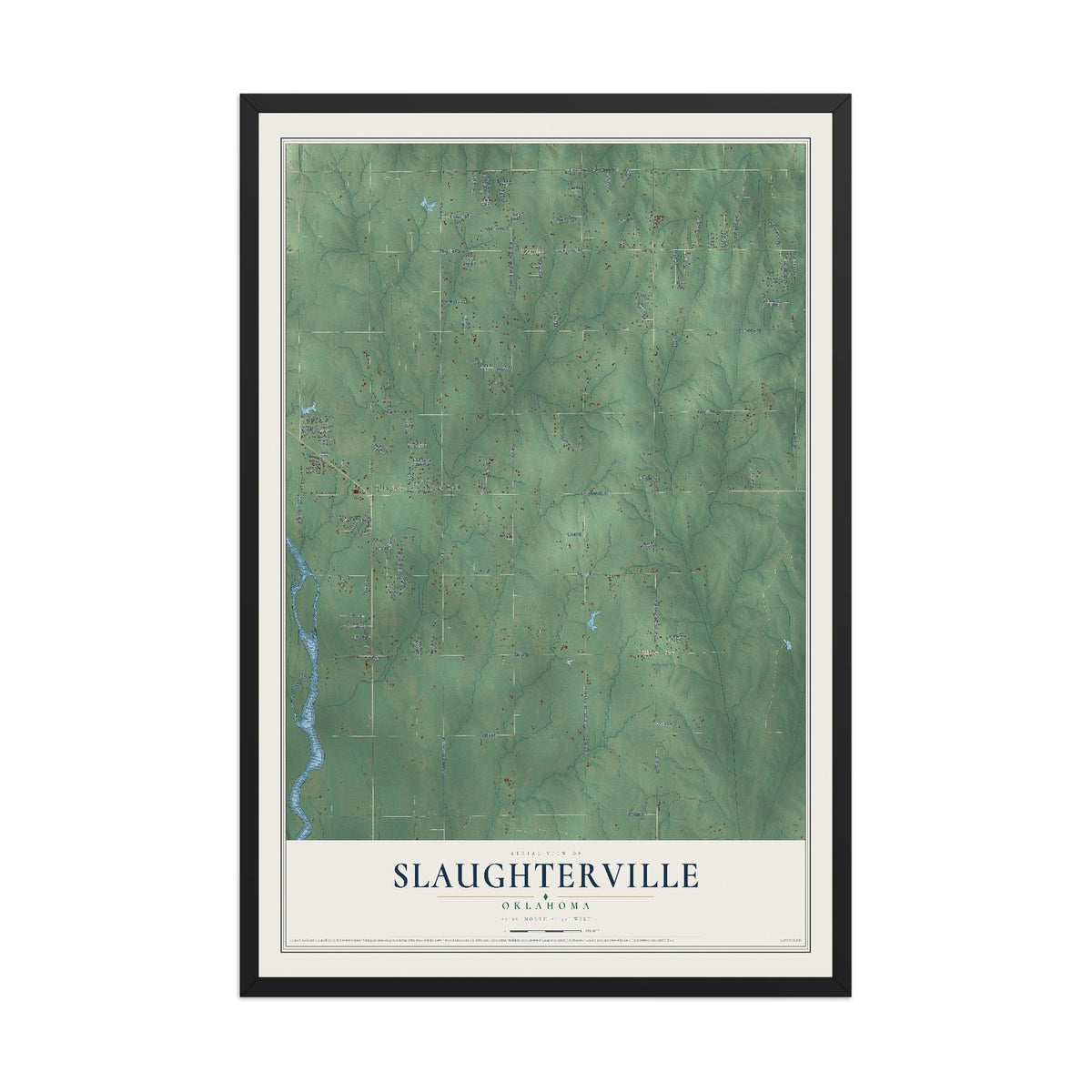 Map of Slaughterville, Oklahoma, 12 x 18 inch print in a black wood frame