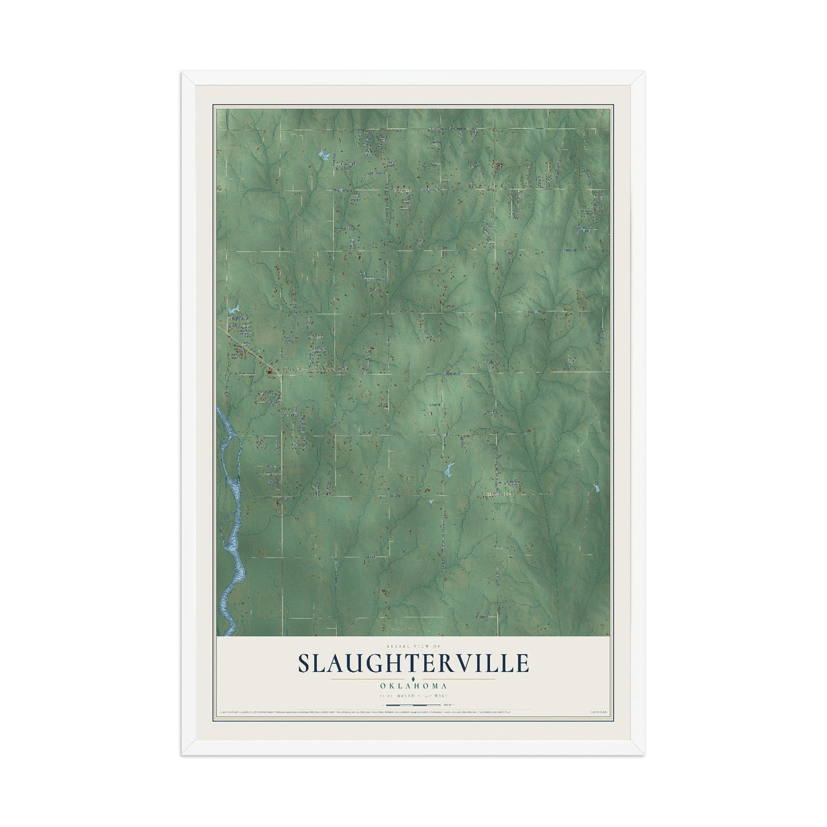 Map of Slaughterville, Oklahoma, 12 x 18 inch print in a white wood frame