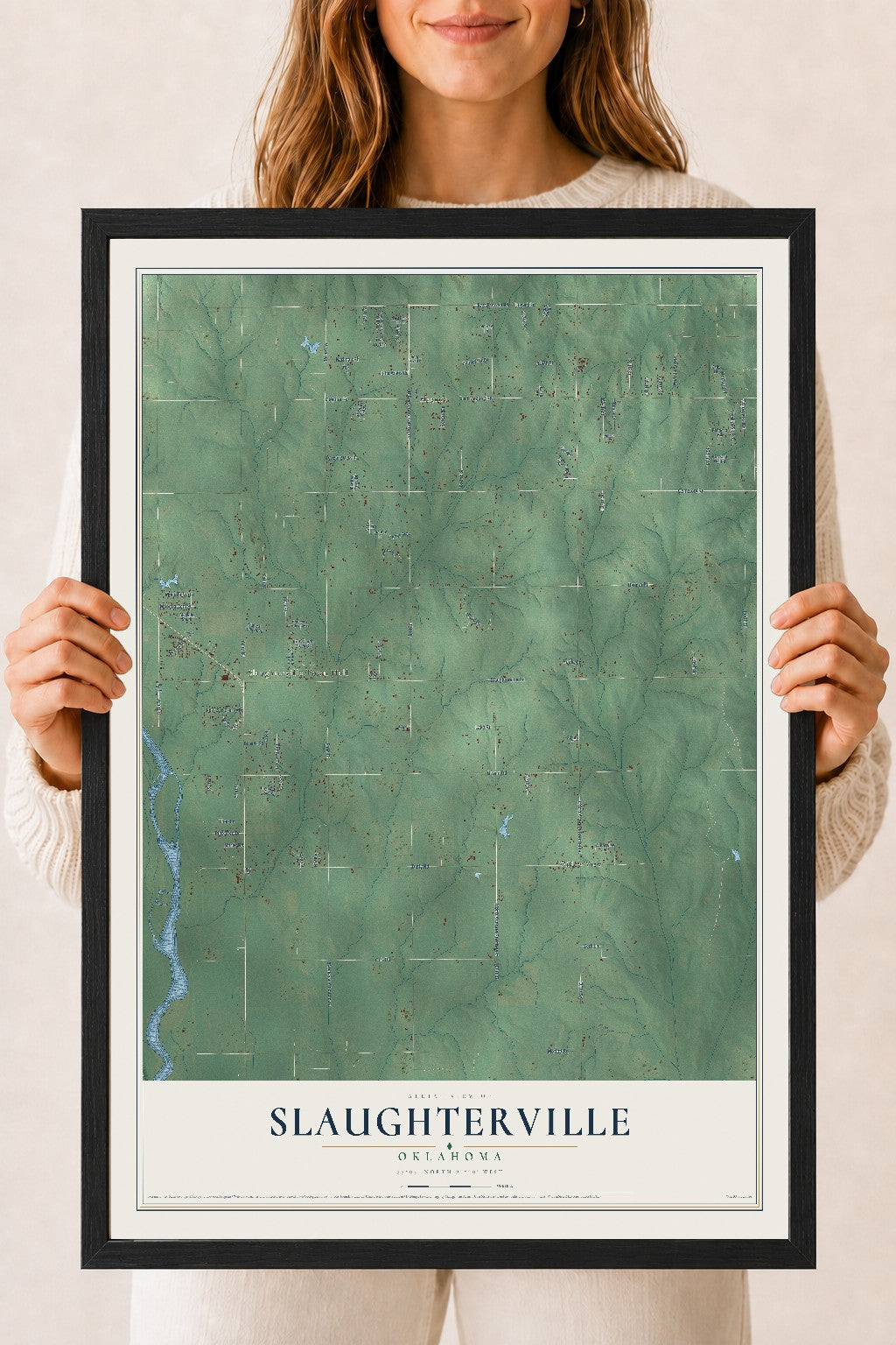 Map of Slaughterville, Oklahoma, 18 x 24 inch print in a black wood frame