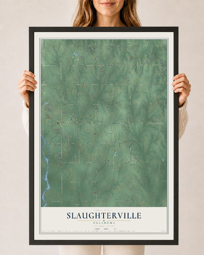 Map of Slaughterville, Oklahoma, 24 x 36 inch print in a black wood frame