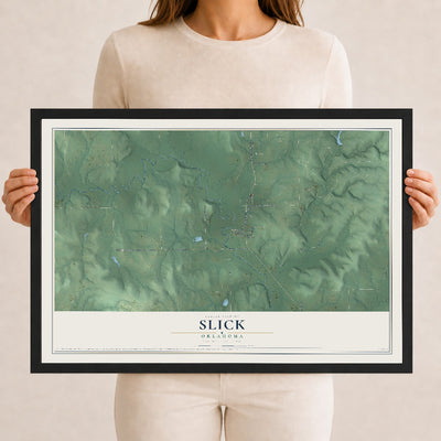 Map of Slick, Oklahoma, 12 x 18 inch print in a black wood frame