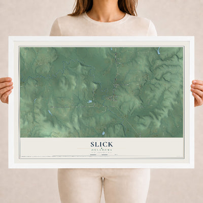 Map of Slick, Oklahoma, 18 x 24 inch print in a white wood frame