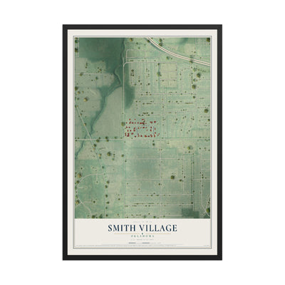 Map of Smith Village, Oklahoma, 12 x 18 inch print in a black wood frame