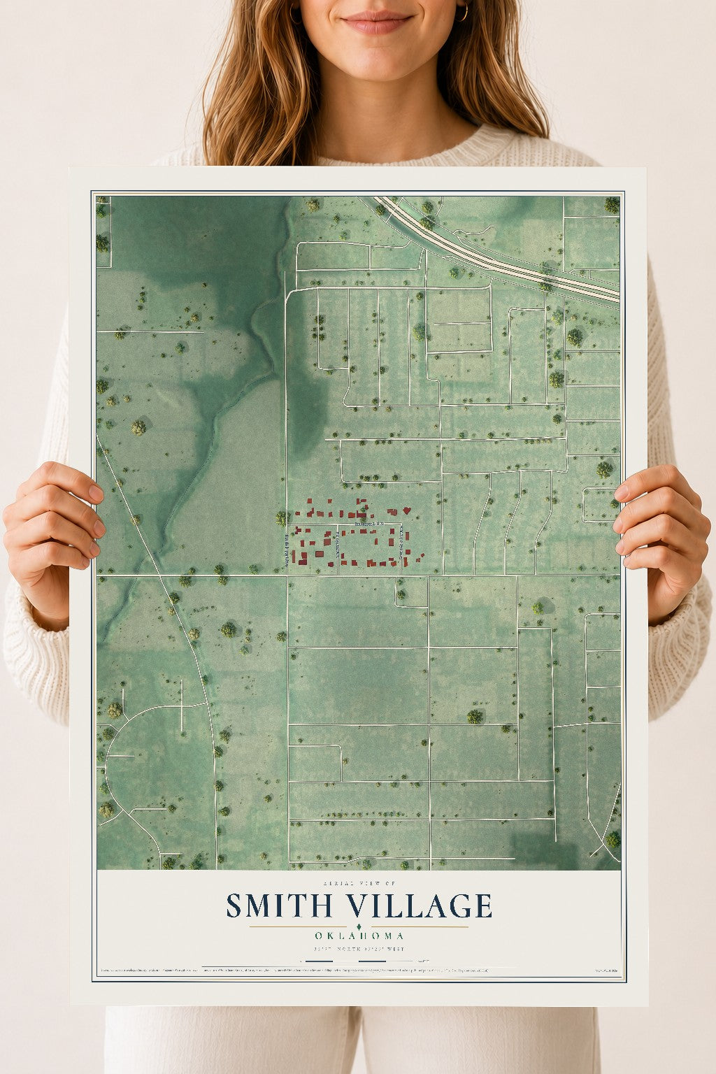 Map of Smith Village, Oklahoma, 18 x 24 inch unframed archival matte print