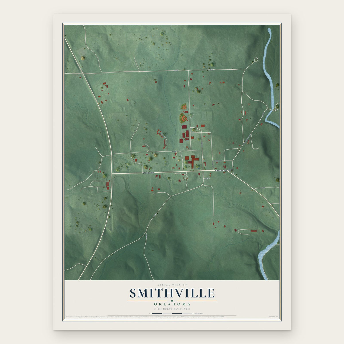 Smithville, Oklahoma map print, the full design