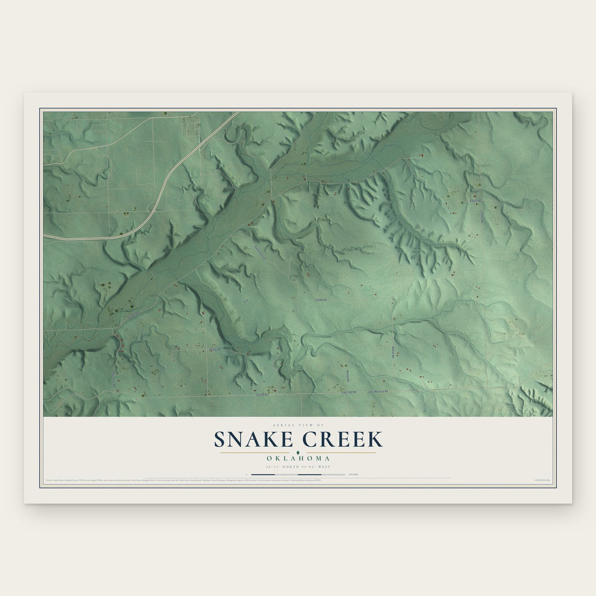 Snake Creek, Oklahoma map print, the full design