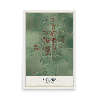 Map of Snyder, Oklahoma, 12 x 18 inch unframed archival matte print