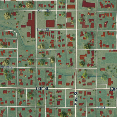 Close-up of the map of Snyder, Oklahoma print showing street and building detail