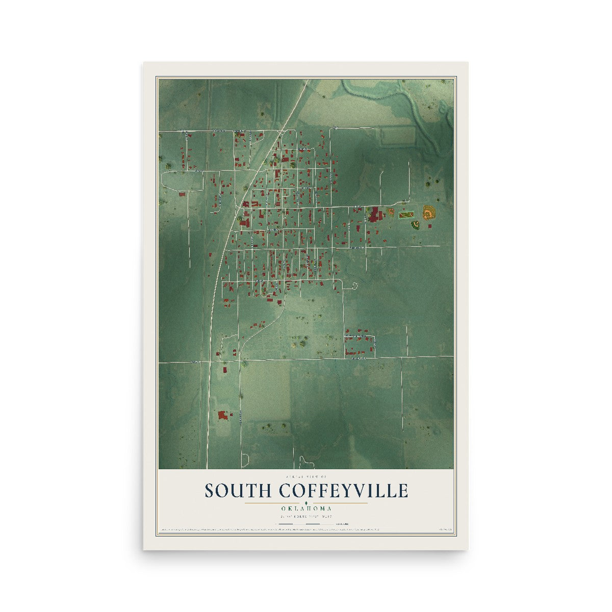 Map of South Coffeyville, Oklahoma, 12 x 18 inch unframed archival matte print