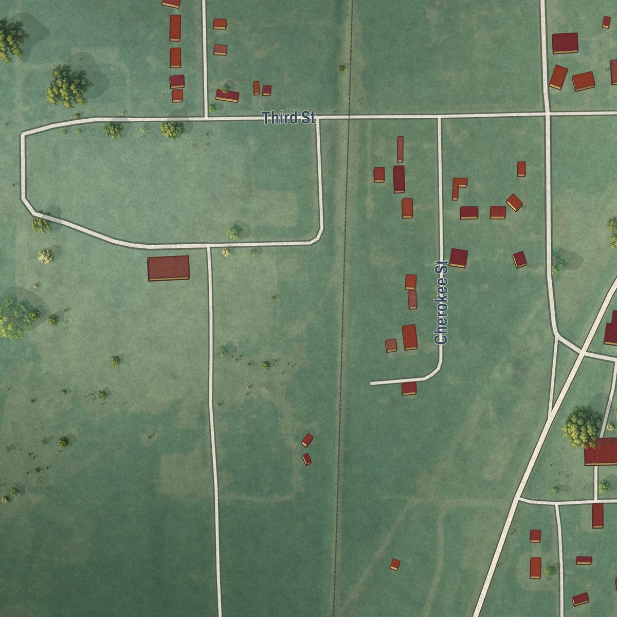 Second close-up of the map of South Coffeyville, Oklahoma print showing more streets and buildings