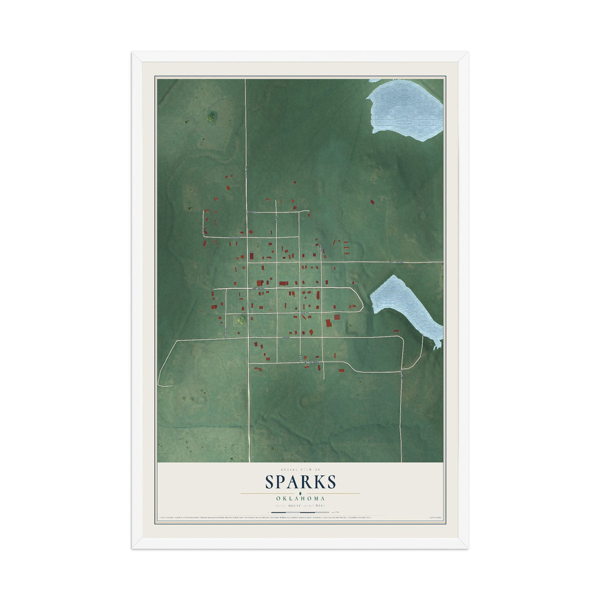 Map of Sparks, Oklahoma, 12 x 18 inch print in a white wood frame