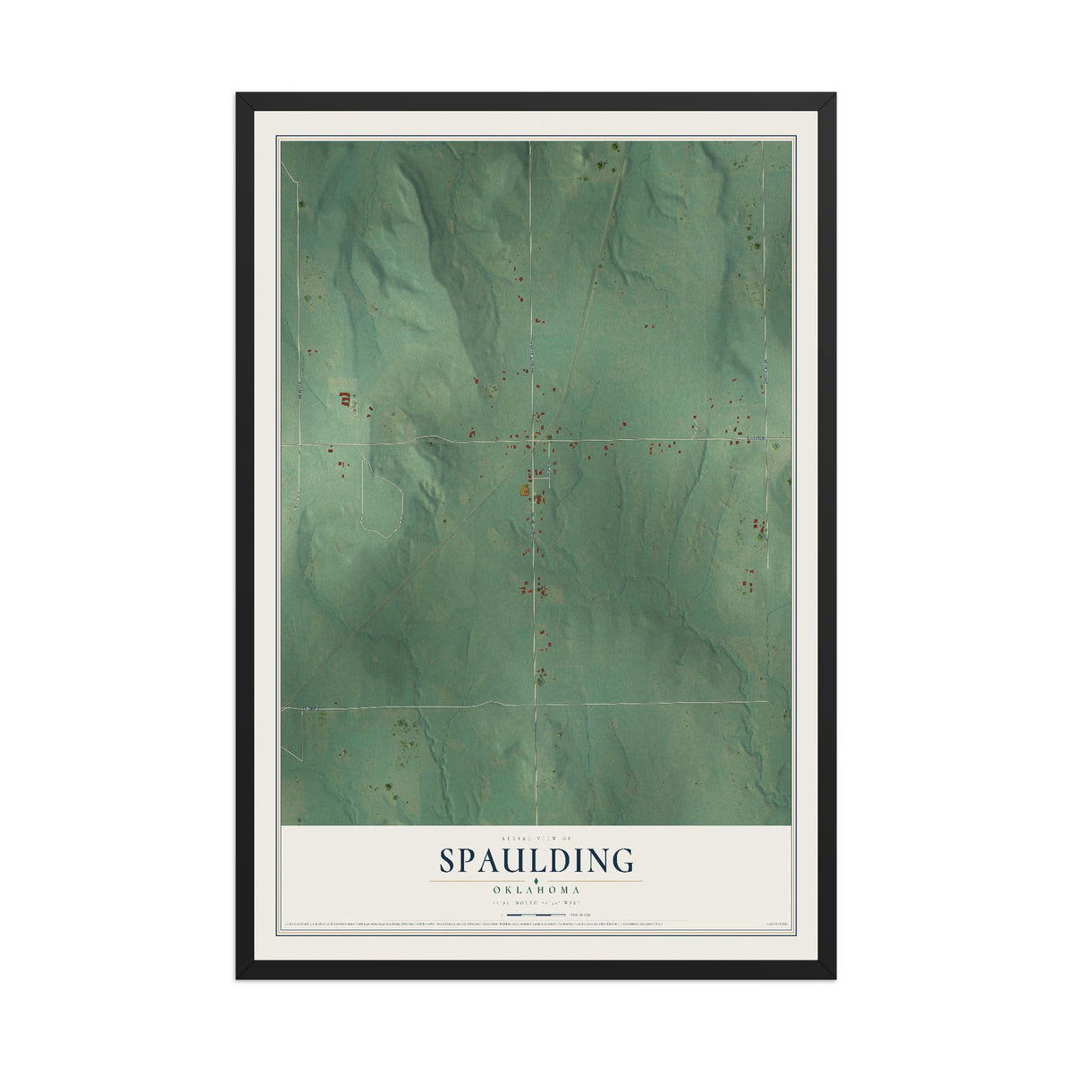 Map of Spaulding, Oklahoma, 12 x 18 inch print in a black wood frame