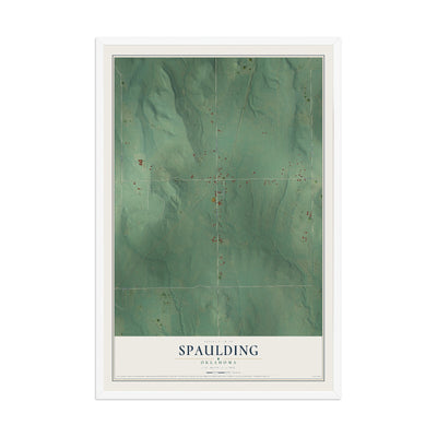 Map of Spaulding, Oklahoma, 12 x 18 inch print in a white wood frame